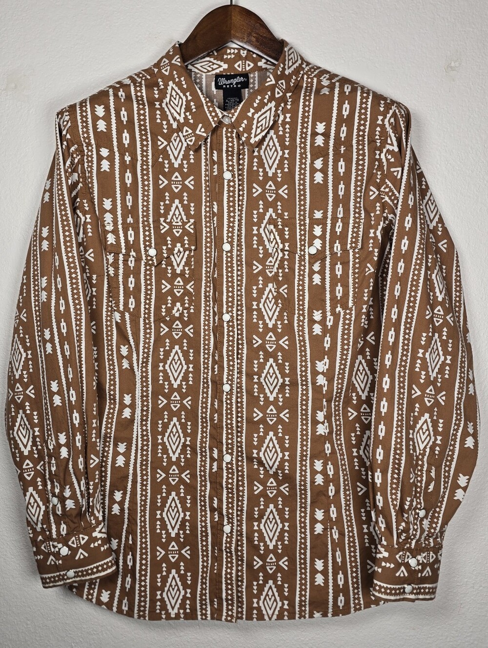 Wrangler Retro Southwestern Pearl Snap Shirt Aztec Brown Cotton Womens XL